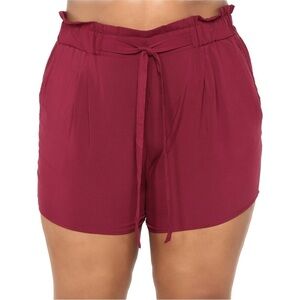 FASHION Nova NWT 2X 3X Burgundy Rosie Tie Paperbag Waist Shorts (T11.4)